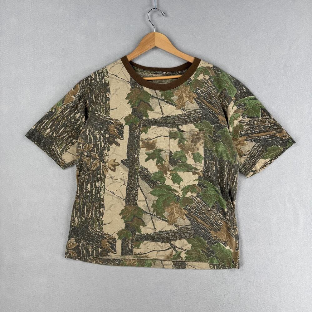 Vintage Camo Shirt Mens Large Green Realtree Hardwoods Short Sleeve Pocket Hunt